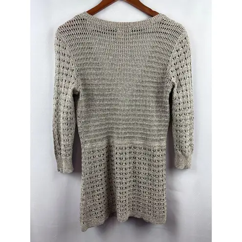 DKNY Jeans Womens Small Gray Crochet Knit Cardigan Sweater 58% Cotton 42% Acryli