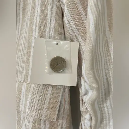 Ellen Tracy Linen Blend Striped Neutral 3/4 Sleeve Blazer Size Medium Coastal