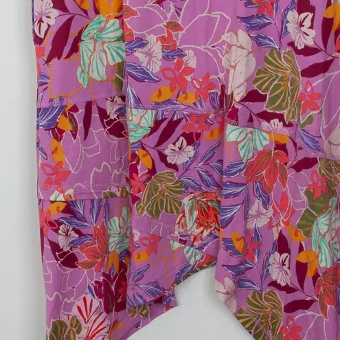 LOGO By Lori Goldstein LOGO Lori Goldstein Floral Maxi Dress Shark Bite Hem Size S Pink Lagenlook Artsy