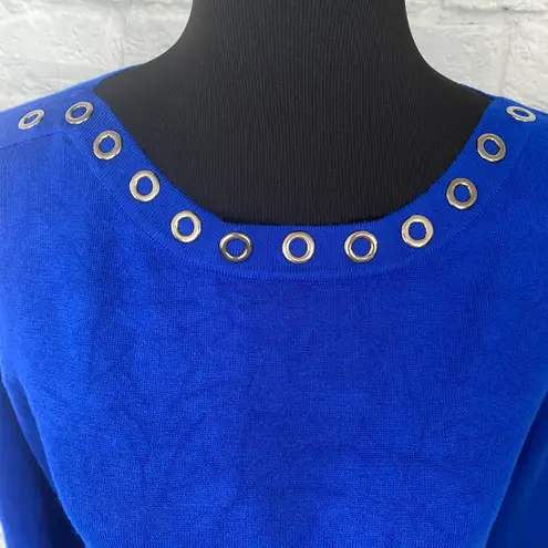 Cable & Gauge Cable & Guage women M scoopneck sweater w/decorative neckline blue
