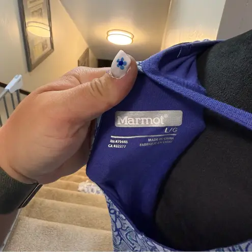 Marmot Larissa V-neck Tank Dress Sleeveless Lined Blue Geometric A-Line Beach L