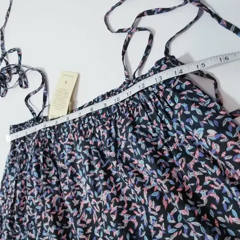 Elan Mini Leaf Print Multicolored Crop Top Tie Sleeves Square Neckline