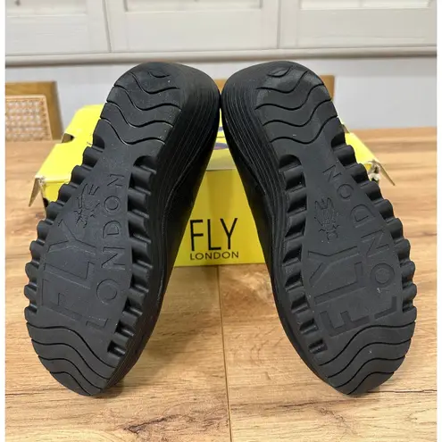 Fly London Yaz Idra Wedges Black Mousse Size 8/8.5 US 39 EU NIB Leather