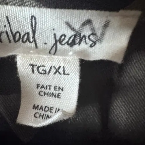 Tribal Jeans Camo/velvet floral back pannel button up tunic Bohemian Rockstar Size XL