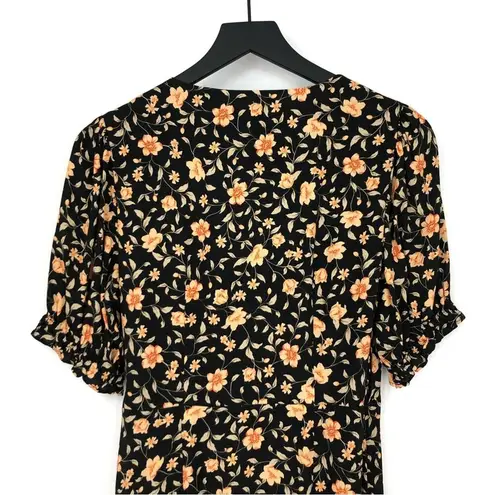 EVER NEW Hallie Wrap Floral Midi Dress Black Orange 4
