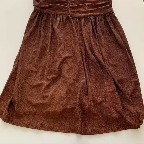 NICHOLAS Jayde Metallic Ruched Pleated Front Hem Slit Bronze Umber Skirt Size 4