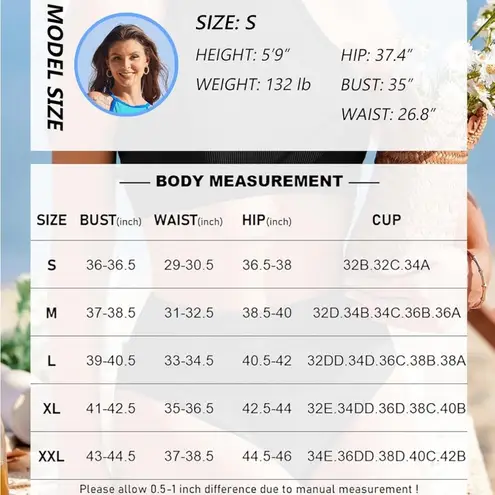 AI'MAGE High Neck Ribbed Two Pieces Bikini Swimsuit Pink Print Women’s Medium White