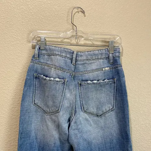 VICI  Straight Leg Jeans Light Wash Distressed Raw Hem High Rise Kancan Size 1 24