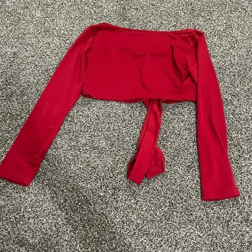 SheIn  Red Criss cross crop long sleeve low cut top L