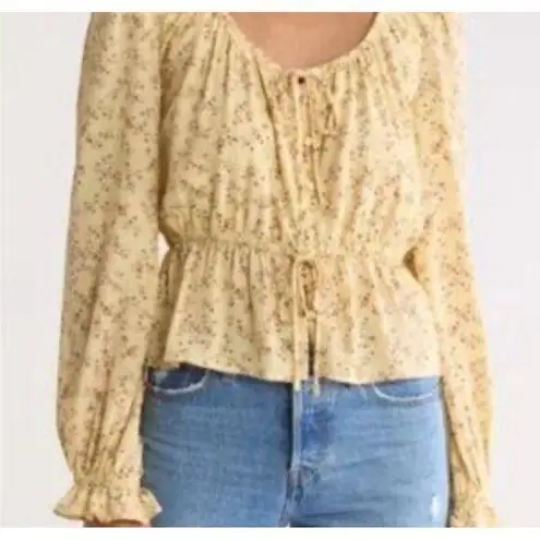 Melrose and Market XXS Yellow Floral Flare Ruffle Sleeves Top Boho NWT