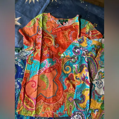 Lauren Ralph Lauren Paisley Short Sleeve Small (Bundle of 3) Red