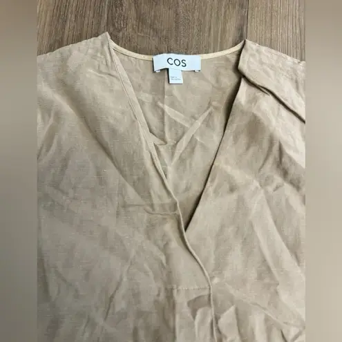 COS Linen Blend Long Sleeve Blouse Beige Brown Top Resortwear Beach Coastal