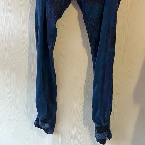 Custo Barcelona  Shangi Blue Silk Floral Y2K Pants. Size L