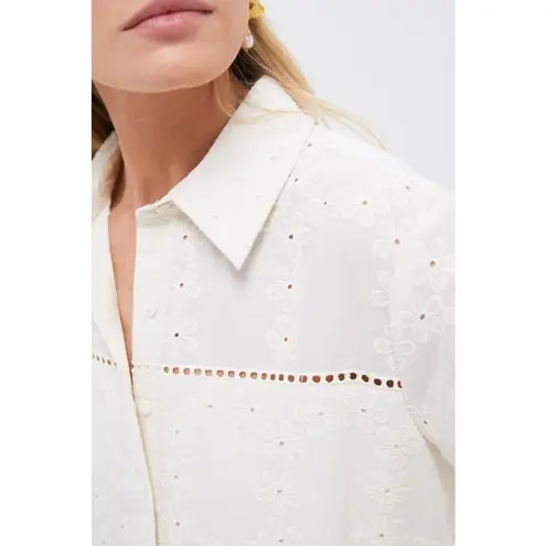 Pomander Place Griffin Ivory Eyelet Button Up Long Sleeve Midi Dress M White Size M