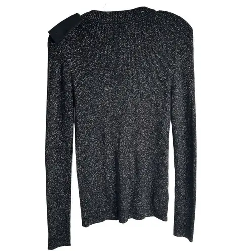 Ann Taylor Factory Women's M Black Metallic Sweater Bow Detail Pullover Size M