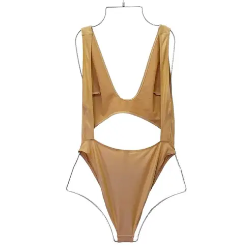 SKIMS Wet Jersey Cutout Bodysuit One Piece in Ochre Tan Women’s Size Small