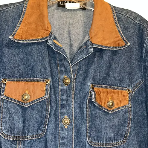 Denim Jacket with Faux suede leather Brown Accents Blue Size M