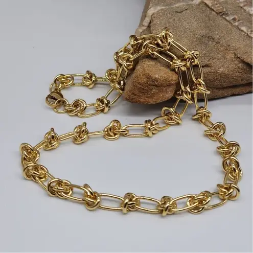 18K Plated Gold Knot Chain chunky Necklace SET Stainless Steel womens jewelry