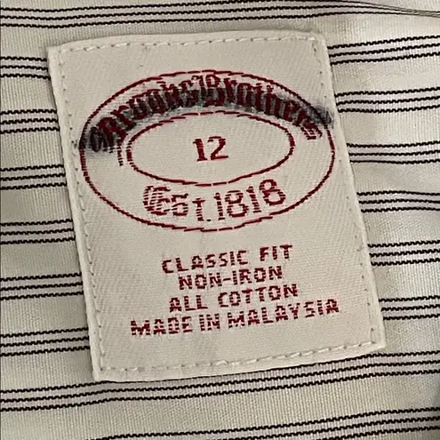Brooks Brothers Classic Fit Non-Iron Button Up Striped Shirt Top Womens Size 12