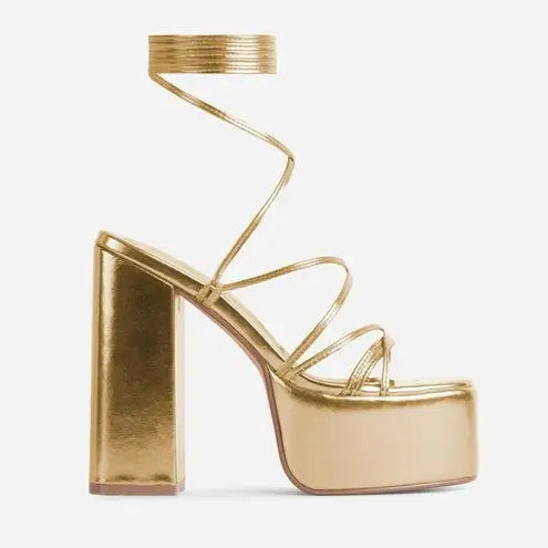 EGO  Mia Strappy Platform Heel Sandals in Gold Sz 6