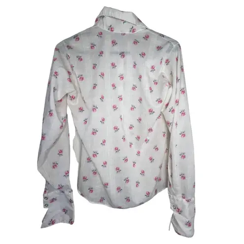 Vintage Miss Fashionality Grandmacore Floral Pattern Button Up Collared Blouse White Size L