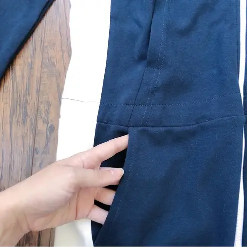 One Piece • Racer Jumpsuit onesie navy white knit zip front loungewear unisex