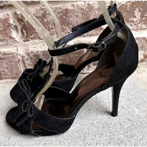 I. Miller Black Stiletto High Heels 9M Black Bow Ankle Buckle Peep Toe Br…