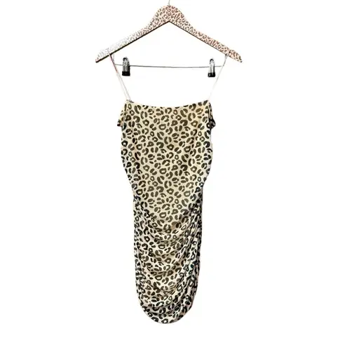 Sandy Liang Lily Leopard Print Sleeveless Ruched Mini Dress Bodycon 6