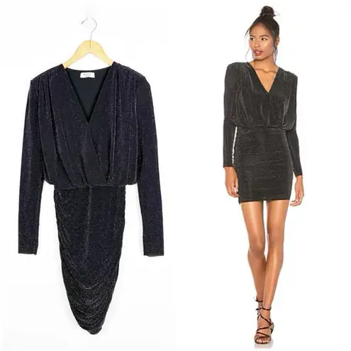 Bailey 44 Night Fever Sparkle Mini Dress Small Black Long Sleeve Ruched Stretch