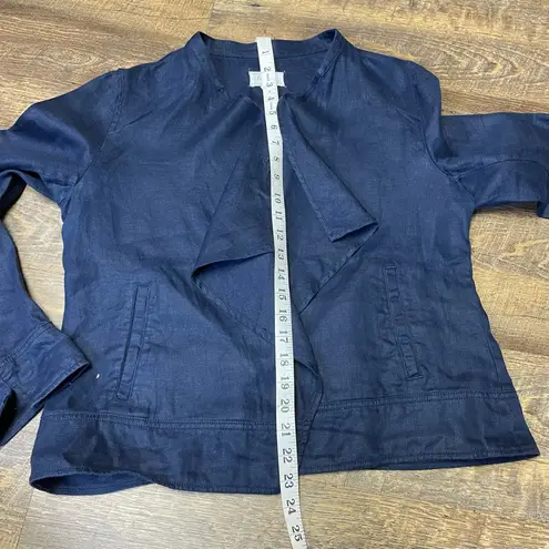 Lou & grey  100% Linen Open Front Jacket Blazer Navy Blue Drape Womens Medium Top thumbnail 5