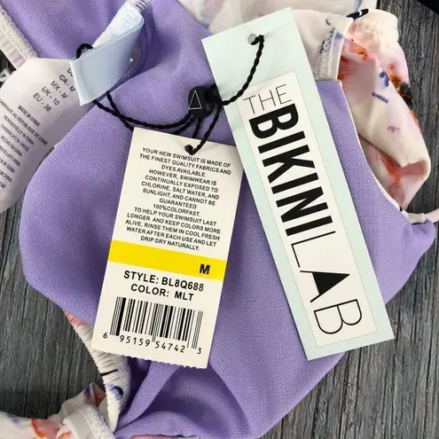 The Bikini Lab Watercolor Floral Ruffle Wrap Bikini Swim Top NWT size Medium