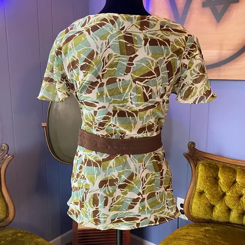 Vintage Y2K Lane Bryant Leaf Print Fairycore Wrap Top Size XL Green