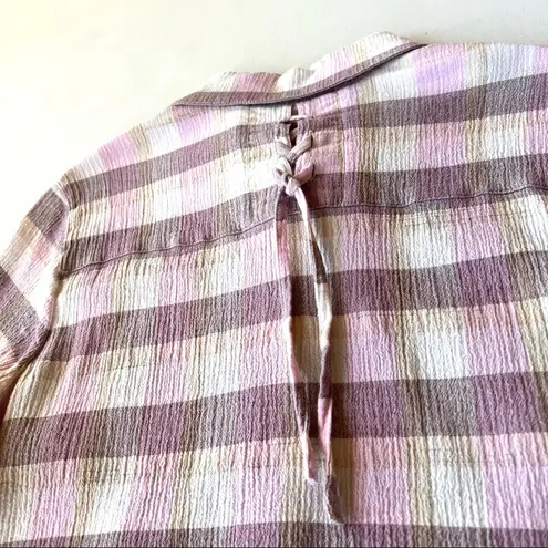 Soft Surroundings Gauze Button Down Checked Blouse