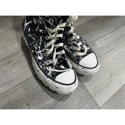 Converse  Run Star Women 6 Platform High Top Paint Splatter Black Canvas