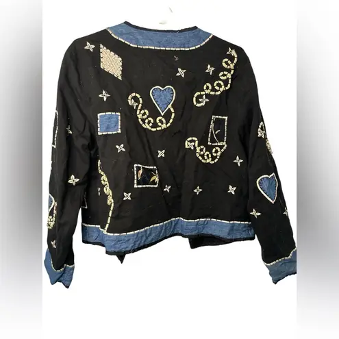 New Identity Black with Denim Patches Embroidery Jacket Size M