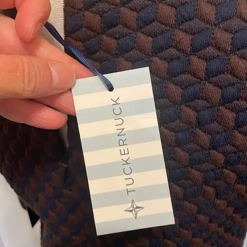 Tuckernuck Navy & Brown Geometric Print Quilted Mock Neck Dress, NWT Blue Size XS