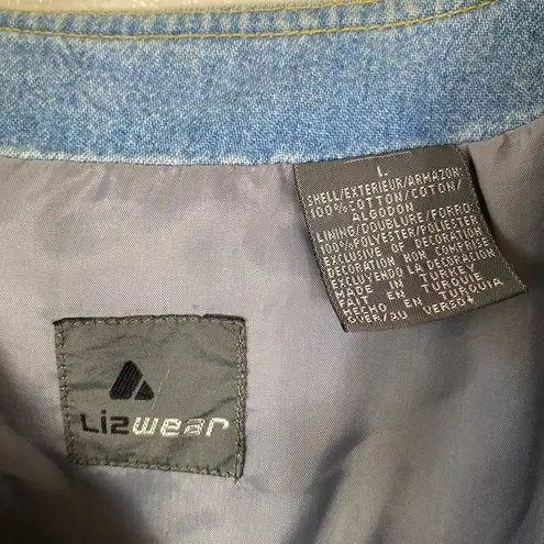 Vintage Liz Wear Paisley Striped Embellished Denim Vest Blue Size L