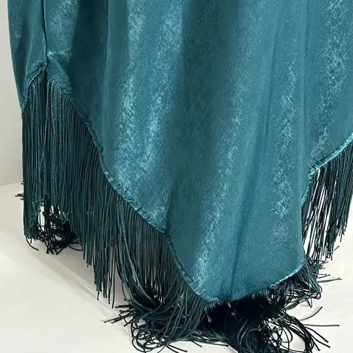 Emerald Green Midi Slip Dress with Fringe at Bottom Hem size Large