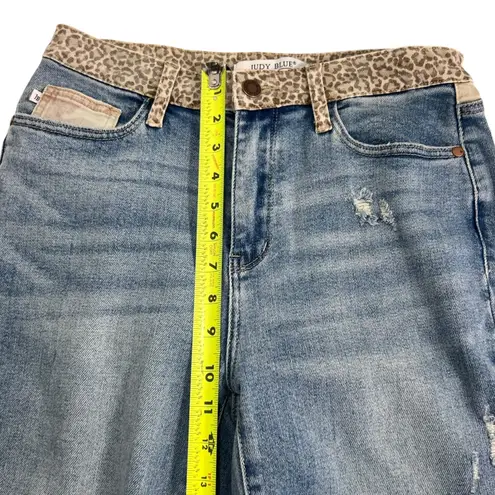 Judy Blue High Waisted Leopard Camo Slim Fit Light Wash Jeans