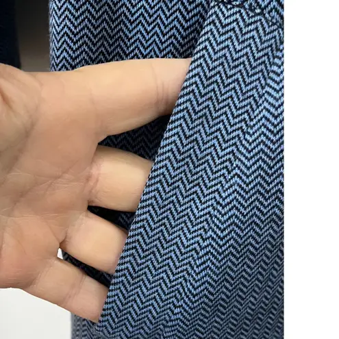 Tyler Boe Retro Lagenlook Blue Comfy Herringbone Funnel Neck 3/4 Sleeve Dress Lg