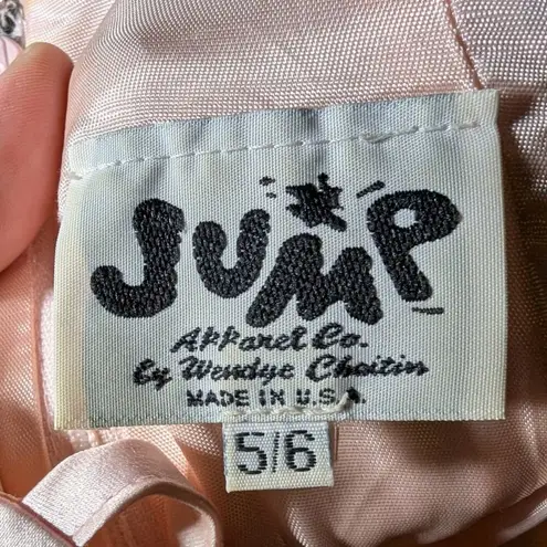 Vtg Y2K Jump Apparel Blush Pink Satin Embroidered Empire Waist Prom Dress Sz 5 6