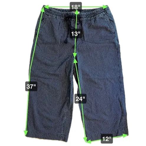 LOFT Wide Leg Draw Cord Waist Pinstripe Jeans, Size XL Relaxed Fit Blue