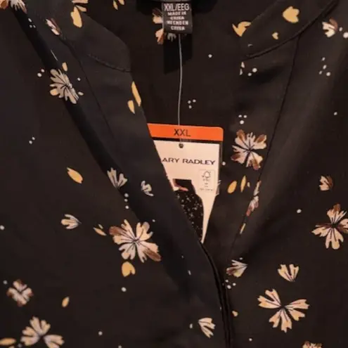 Hilary Radley 2XL Long Sleeve Blouse Black Brown Floral Dark Romantic Boho Vneck