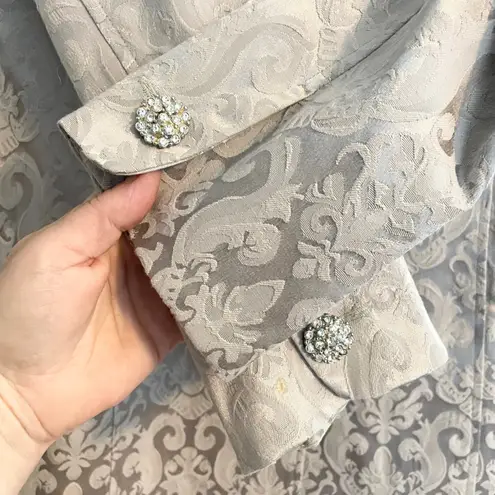 Mac & Jac Damask Coat Rhinestone Button Front Career Jacket Size 10 Old Money Tan