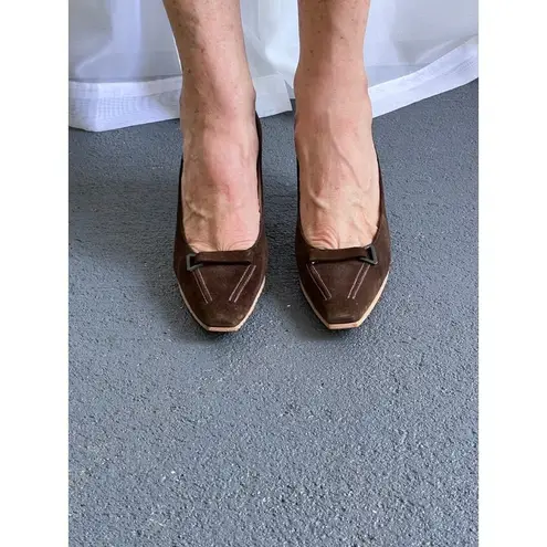50s Delman VTG Brown Suede Ladies Pump Wood Heel Made in England Suede Sz 7
