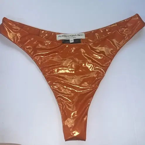 NWOT Alessandra Rich Laminated Lycra Swim Bikini Bottoms in Orange Size M