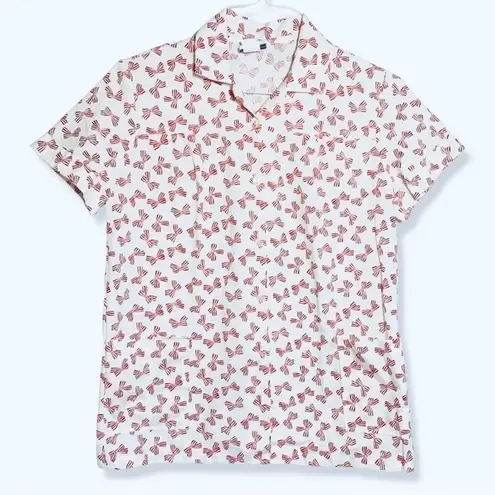 ⭐️Vintage 70s LIND CLARE Button Up Kitchen Smock Shirt with Striped Bow Detail White Size 4