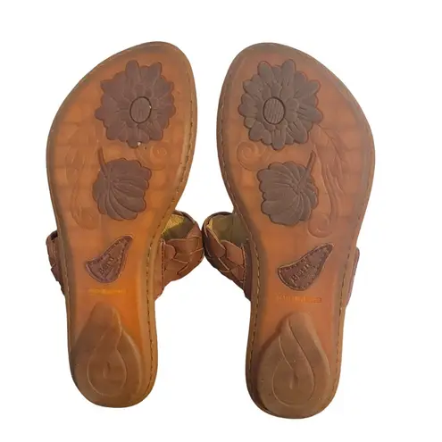 Born Hand Crafted Brown Leather Braided Weave Thong Sandals CQC12 Sz 7 M/W