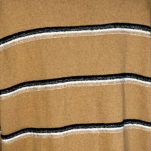 Talbots  Sweater Womens Extra‎ Large Tan Black Stripe Metallic Shine Preppy Cozy