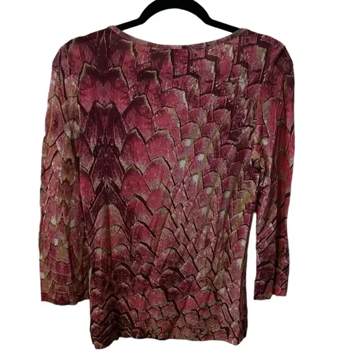 Just Cavalli  Pink Godet Feather Pattern Long Sleeve Size Small Blouse.